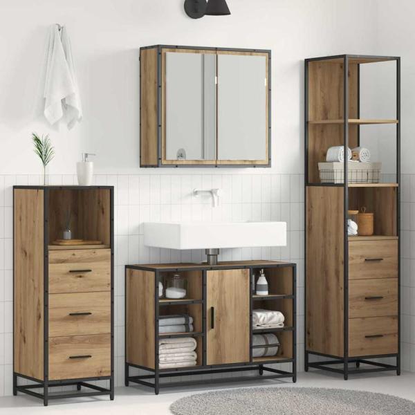 ARDEBO.de - Badezimmermöbel Set mit Tür 3 pcs Artisan-Eiche 80 x 33 x 60 cm