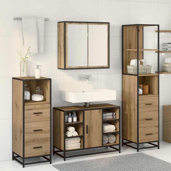 Badezimmermöbel Set mit Tür 3 pcs Artisan-Eiche 80 x 33 x 60 cm