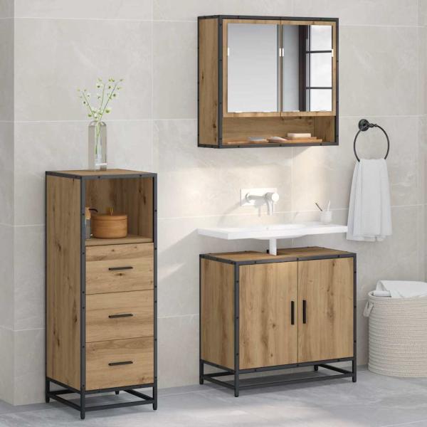 ARDEBO.de - Badezimmermöbel Set mit Tür 3 pcs Artisan-Eiche 65 x 33 x 60 cm