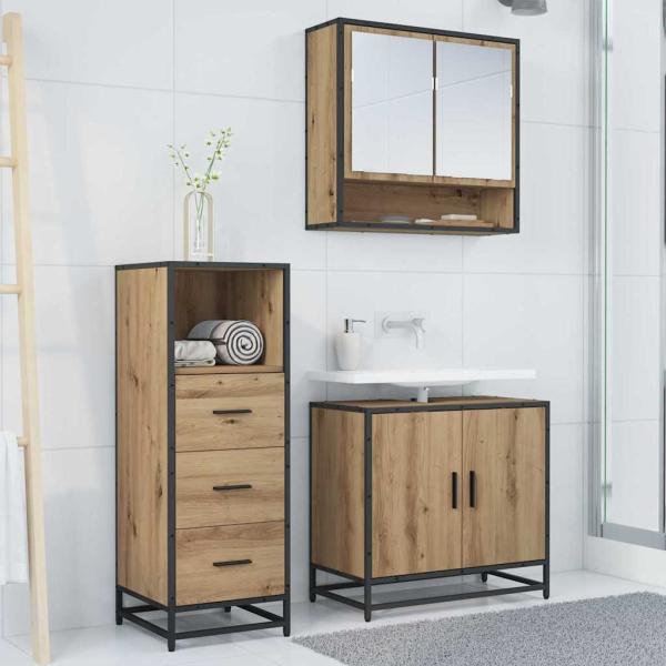Badezimmermöbel Set mit Tür 3 pcs Artisan-Eiche 65 x 33 x 60 cm