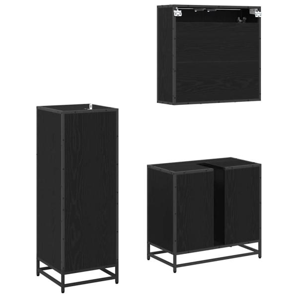 Badezimmermöbel Set 3 pcs Schwarz Eichen-Optik 65 x 33 x 60 cm