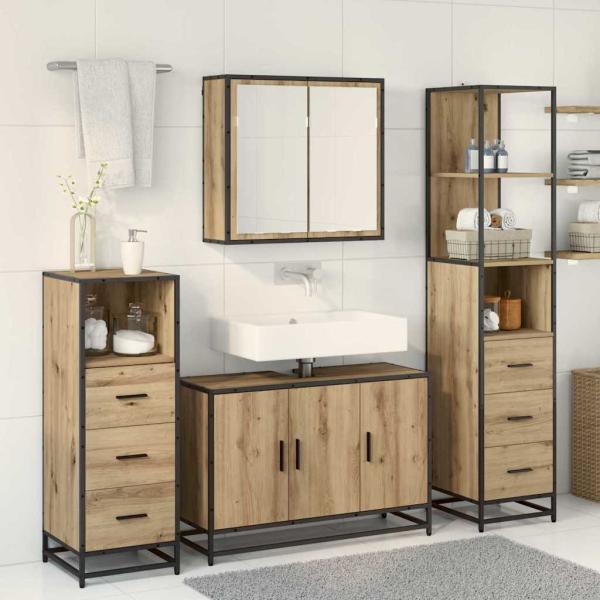Badezimmermöbel Set mit Tür 3 pcs Artisan-Eiche 90 x 33 x 60 cm