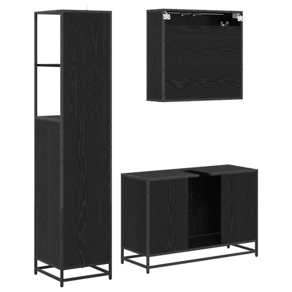 Badezimmermöbel Set 3 pcs Schwarz Eichen-Optik 90 x 33 x 60 cm