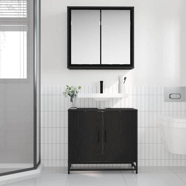Badezimmermöbel Set 2 pcs Schwarz Eichen-Optik 65 x 33 x 60 cm