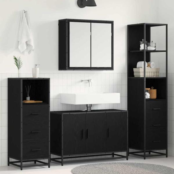 ARDEBO.de - Badezimmermöbel Set 4 pcs Schwarz Eichen-Optik 90 x 33 x 60 cm