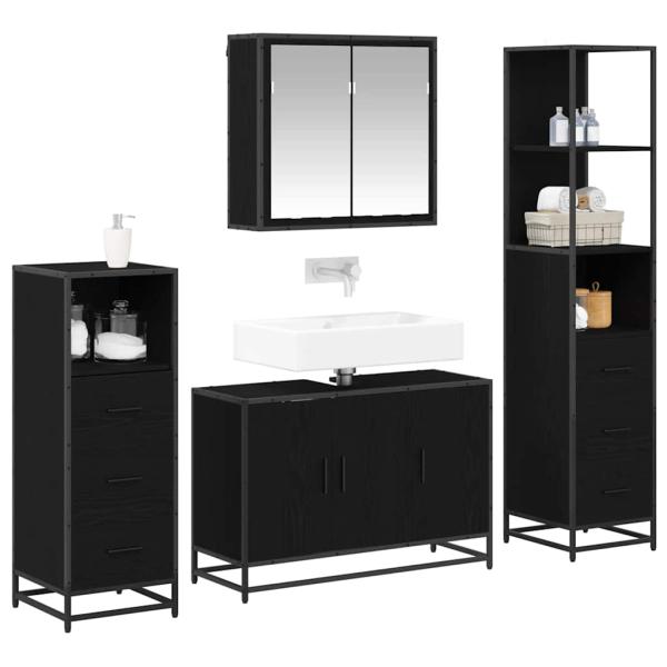 Badezimmermöbel Set 4 pcs Schwarz Eichen-Optik 90 x 33 x 60 cm