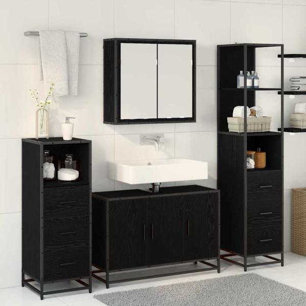 Badezimmermöbel Set 4 pcs Schwarz Eichen-Optik 90 x 33 x 60 cm