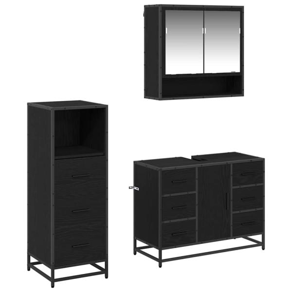 ARDEBO.de - Badezimmermöbel Set 3 pcs Schwarz Eichen-Optik 80 x 33 x 60 cm