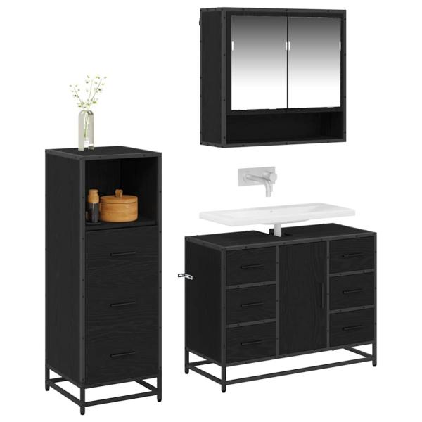 Badezimmermöbel Set 3 pcs Schwarz Eichen-Optik 80 x 33 x 60 cm