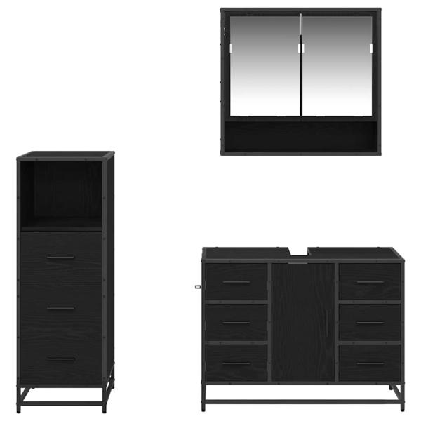Badezimmermöbel Set 3 pcs Schwarz Eichen-Optik 80 x 33 x 60 cm