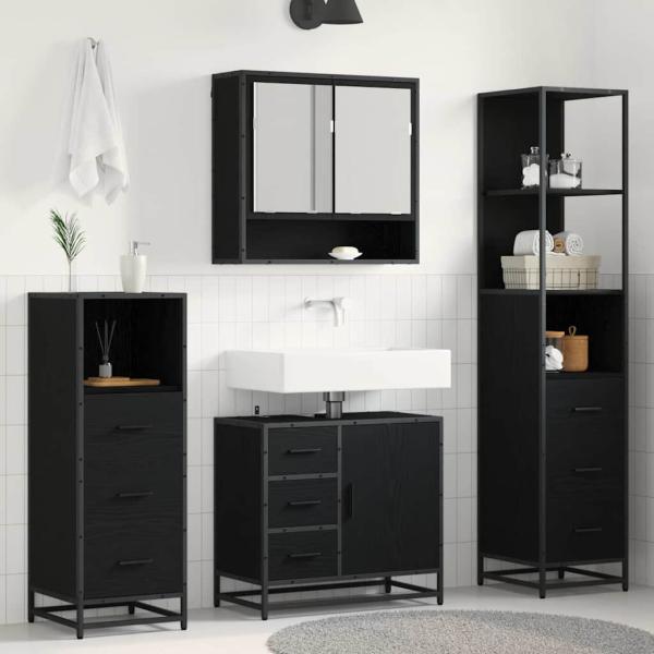 ARDEBO.de - Badezimmermöbel Set 4 pcs Schwarz Eichen-Optik 65 x 33 x 60 cm