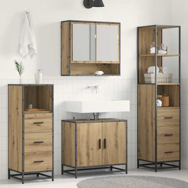 ARDEBO.de - Badezimmermöbel Set mit Tür 4 pcs Artisan-Eiche 65 x 33 x 60 cm