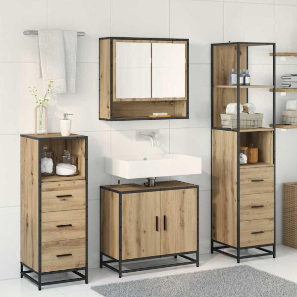 Badezimmermöbel Set mit Tür 4 pcs Artisan-Eiche 65 x 33 x 60 cm