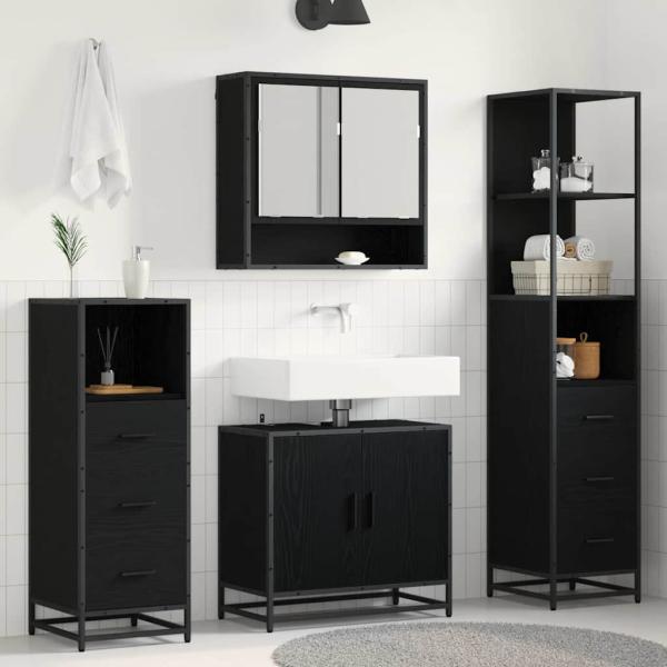 ARDEBO.de - Badezimmermöbel Set 4 pcs Schwarz Eichen-Optik 65 x 33 x 60 cm
