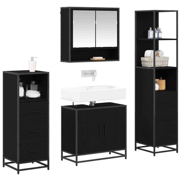 Badezimmermöbel Set 4 pcs Schwarz Eichen-Optik 65 x 33 x 60 cm