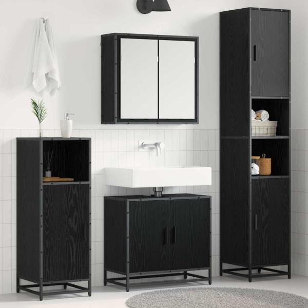 ARDEBO.de - Badezimmermöbel Set 3 pcs Schwarz Eichen-Optik 65 x 33 x 60 cm