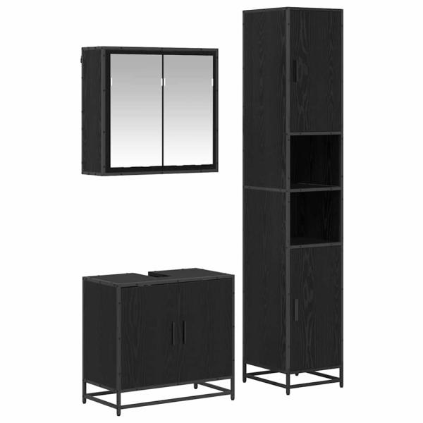 Badezimmermöbel Set 3 pcs Schwarz Eichen-Optik 65 x 33 x 60 cm