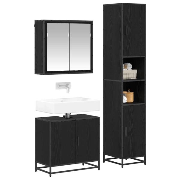 Badezimmermöbel Set 3 pcs Schwarz Eichen-Optik 65 x 33 x 60 cm