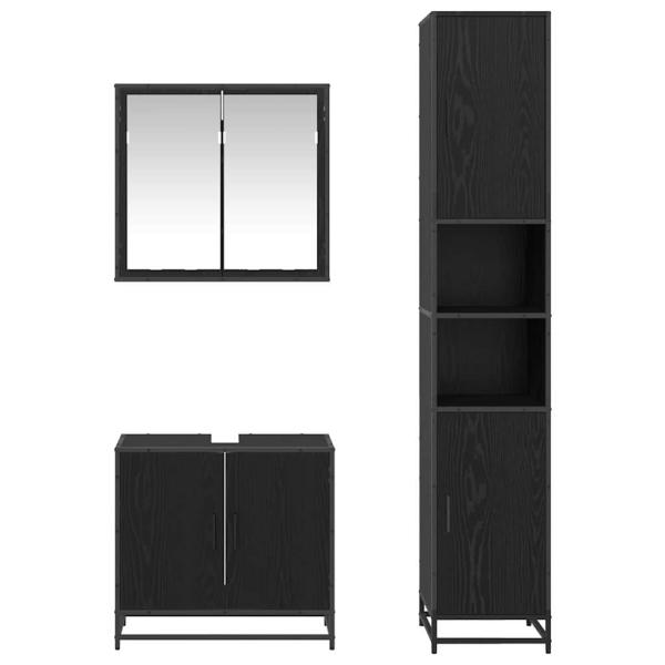 Badezimmermöbel Set 3 pcs Schwarz Eichen-Optik 65 x 33 x 60 cm