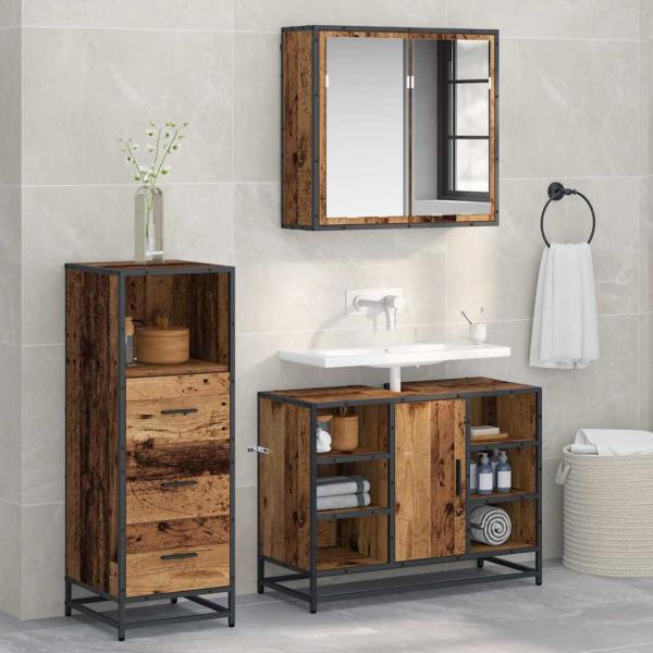 ARDEBO.de - Badezimmermöbel Set 3 pcs Altholz 80 x 33 x 60 cm Holzwerkstoff