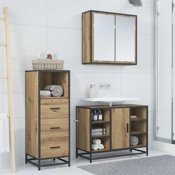 Badezimmermöbel Set mit Tür 3 pcs Artisan-Eiche 80 x 33 x 60 cm