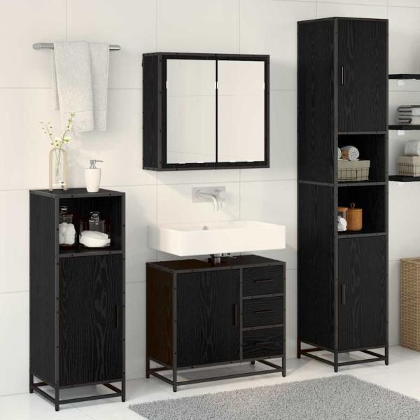 Badezimmermöbel Set 3 pcs Schwarze Eiche 65 x 33 x 60 cm