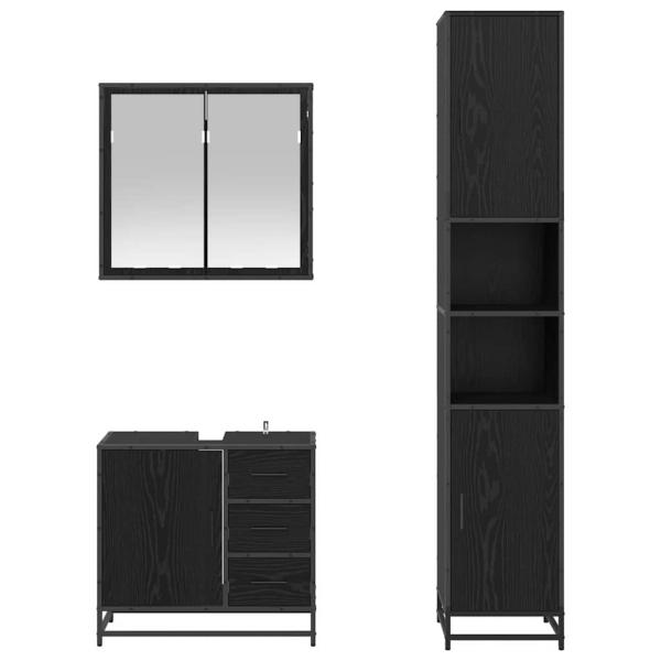 Badezimmermöbel Set 3 pcs Schwarze Eiche 65 x 33 x 60 cm