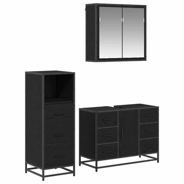 Badezimmermöbel Set 3 pcs Schwarz Eichen-Optik 80 x 33 x 60 cm
