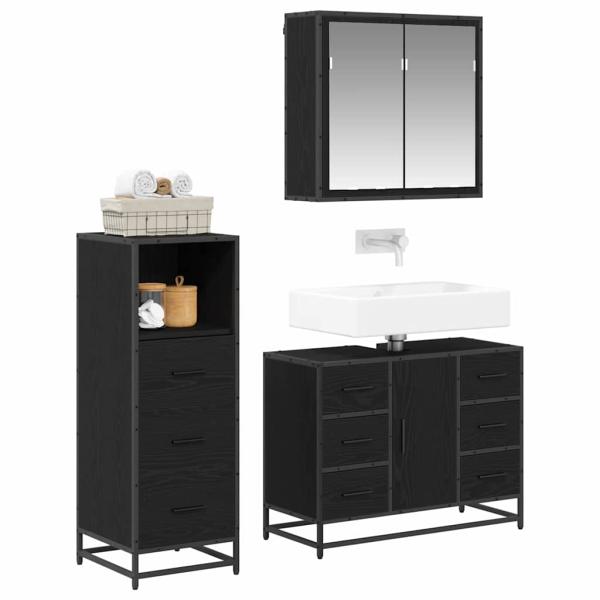 Badezimmermöbel Set 3 pcs Schwarz Eichen-Optik 80 x 33 x 60 cm