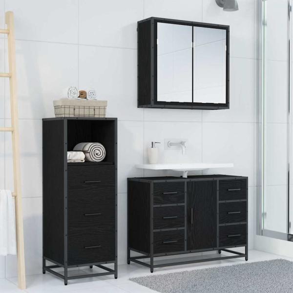 Badezimmermöbel Set 3 pcs Schwarz Eichen-Optik 80 x 33 x 60 cm