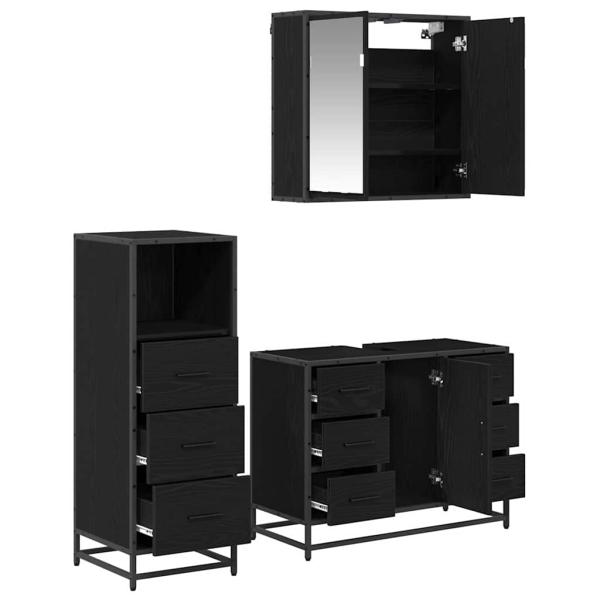 Badezimmermöbel Set 3 pcs Schwarz Eichen-Optik 80 x 33 x 60 cm