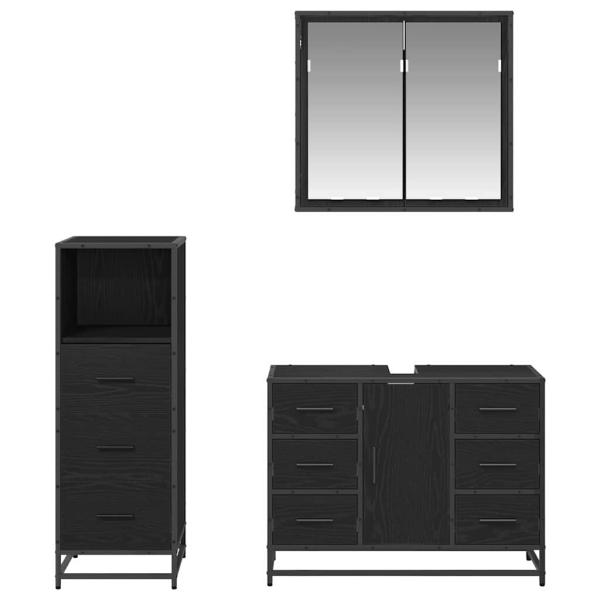 Badezimmermöbel Set 3 pcs Schwarz Eichen-Optik 80 x 33 x 60 cm