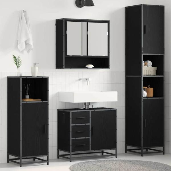 ARDEBO.de - Badezimmermöbel Set 3 pcs Schwarz Eichen-Optik 90 x 33 x 60 cm