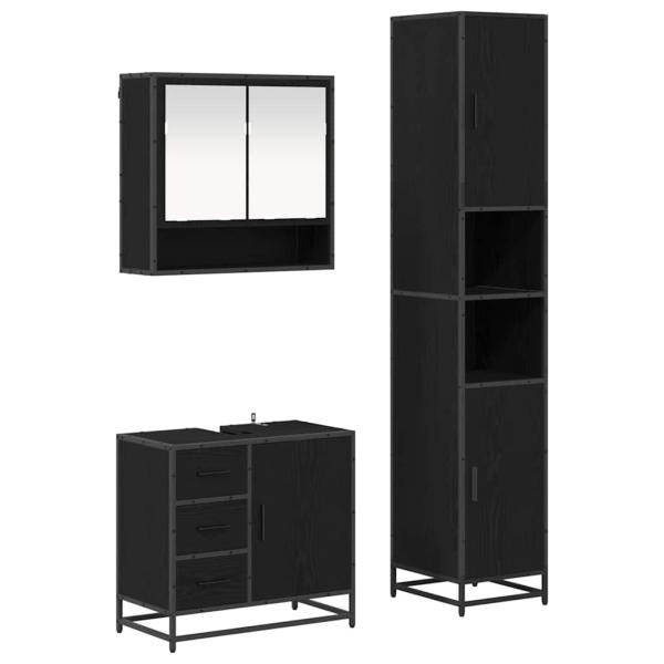 Badezimmermöbel Set 3 pcs Schwarz Eichen-Optik 90 x 33 x 60 cm