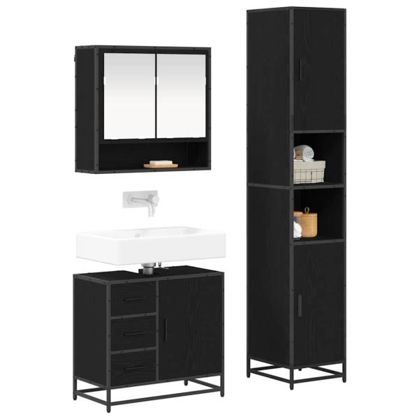 Badezimmermöbel Set 3 pcs Schwarz Eichen-Optik 90 x 33 x 60 cm