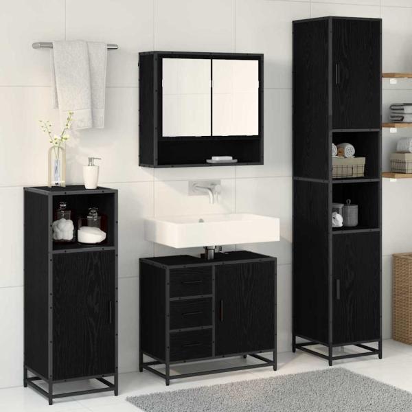 Badezimmermöbel Set 3 pcs Schwarz Eichen-Optik 90 x 33 x 60 cm