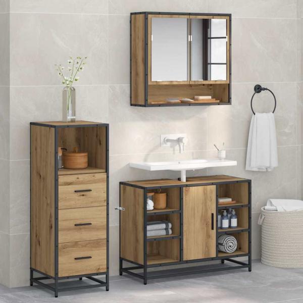 ARDEBO.de - Badezimmermöbel Set mit Tür 3 pcs Artisan-Eiche 80 x 33 x 60 cm