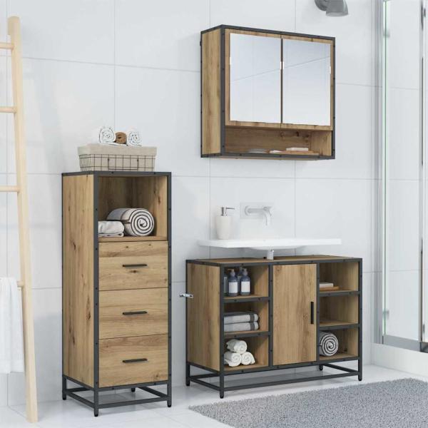 Badezimmermöbel Set mit Tür 3 pcs Artisan-Eiche 80 x 33 x 60 cm
