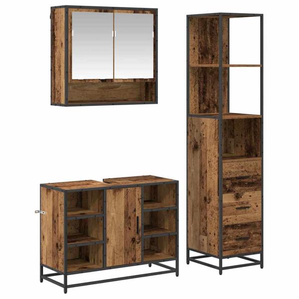 Badezimmermöbel Set mit Regal 3 pcs Altholz 35 x 37,5 x 166 cm