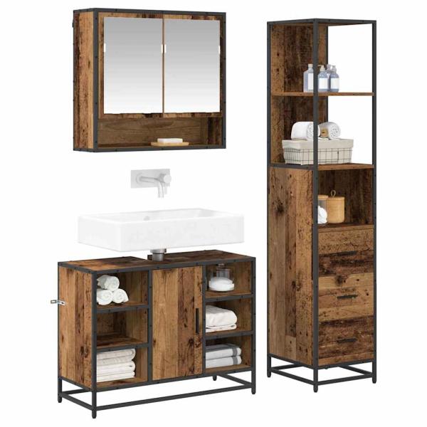 Badezimmermöbel Set mit Regal 3 pcs Altholz 35 x 37,5 x 166 cm