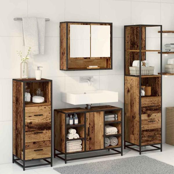 Badezimmermöbel Set mit Regal 3 pcs Altholz 35 x 37,5 x 166 cm