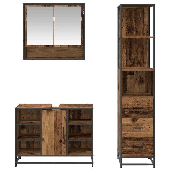Badezimmermöbel Set mit Regal 3 pcs Altholz 35 x 37,5 x 166 cm