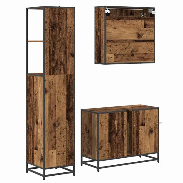 Badezimmermöbel Set mit Regal 3 pcs Altholz 35 x 37,5 x 166 cm