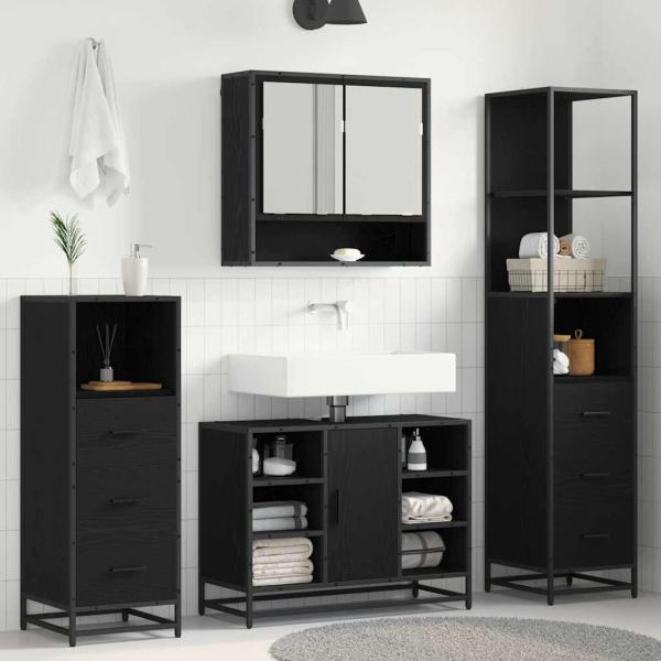 ARDEBO.de - Badezimmermöbel Set mit Schubladen 3 pcs Schwarz Eichen-Optik