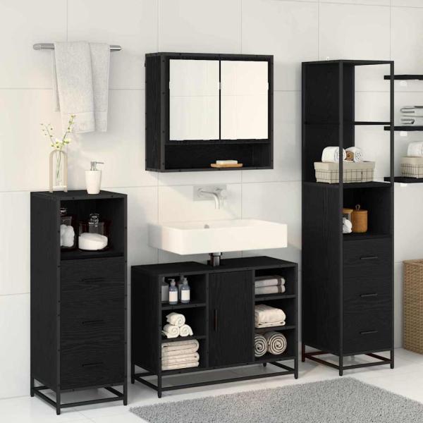 Badezimmermöbel Set mit Schubladen 3 pcs Schwarz Eichen-Optik