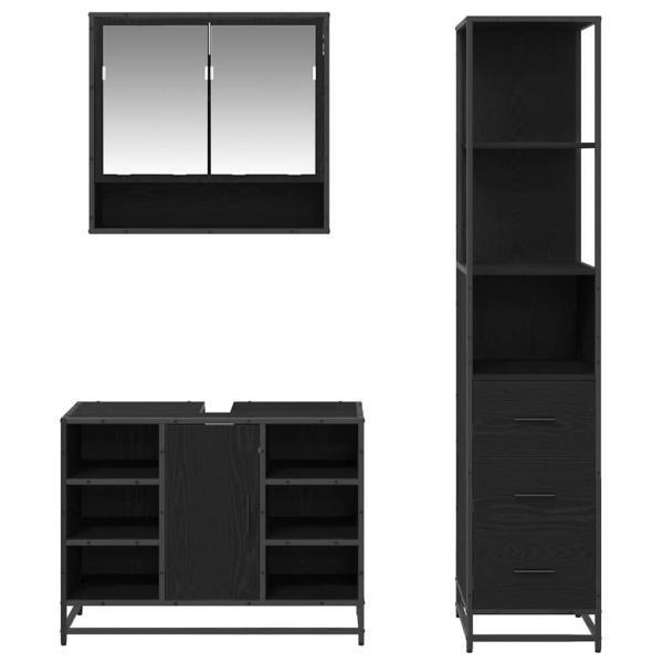 Badezimmermöbel Set mit Schubladen 3 pcs Schwarz Eichen-Optik