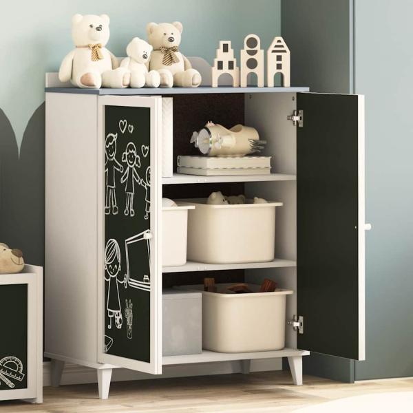 Kreidekasten mit Regal mit Speicher Grau und Weiß Holzwerkstoff