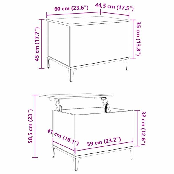 Couchtisch Schwarz Eichen-Optik 60 x 44.5 x 45 cm Holzwerkstoff