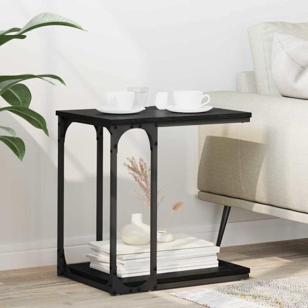 ARDEBO.de - Beistelltisch mit Regal Schwarz Eichen-Optik 50 x 35 x 52 cm