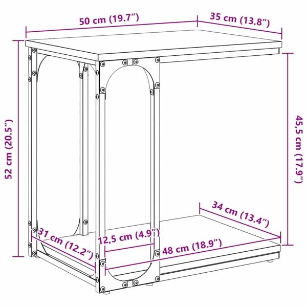 Beistelltisch mit Regal Schwarz Eichen-Optik 50 x 35 x 52 cm